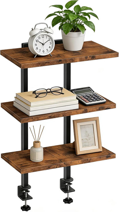 Clamp On Desk Organizer, 3-Tier Desktop Bookshelf, Adjustable Desk Storage Shelf, Metal Frame, for Office, Study and Game Room, Black DSBK3601