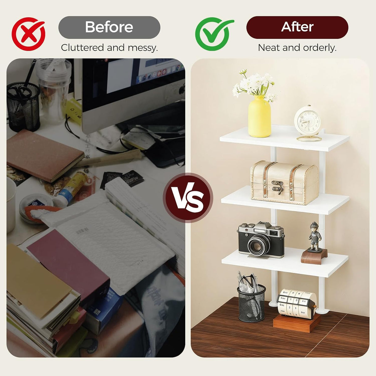 Clamp On Desk Organizer, 3-Tier Desktop Bookshelf, Adjustable Desk Storage Shelf, Metal Frame, for Office, Study and Game Room, Black DSBK3601