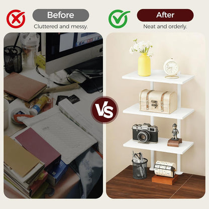 Clamp On Desk Organizer, 3-Tier Desktop Bookshelf, Adjustable Desk Storage Shelf, Metal Frame, for Office, Study and Game Room, Black DSBK3601