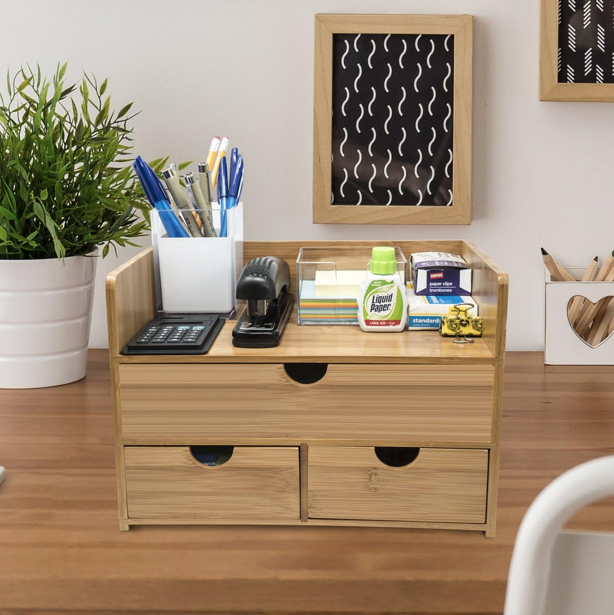 Bamboo Desk Organizer - 3-Tier 100% Bamboo Desktop Organizers – Mini Bamboo Desk Drawer Tabletop Storage Box Countertop Organization 3 Drawers & Shelf - Office, Makeup Vanity, Fully Assembled
