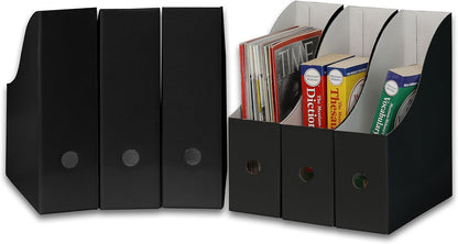 Magazine File Holder Box, Foldable Cardboard Organizer, Black