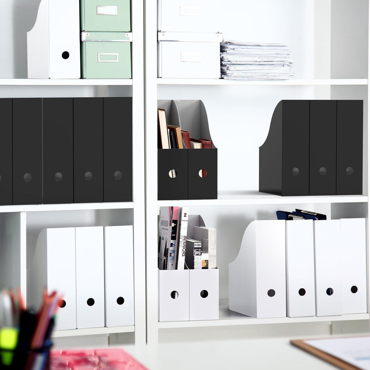 Magazine File Holder Box, Foldable Cardboard Organizer, Black