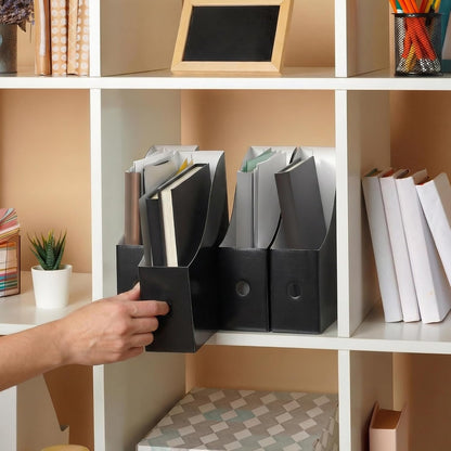 Magazine File Holder Box, Foldable Cardboard Organizer, Black