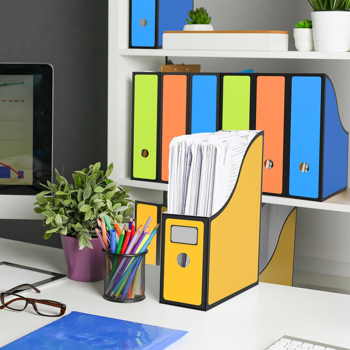Magazine File Holder Box, Foldable Cardboard Organizer, Black