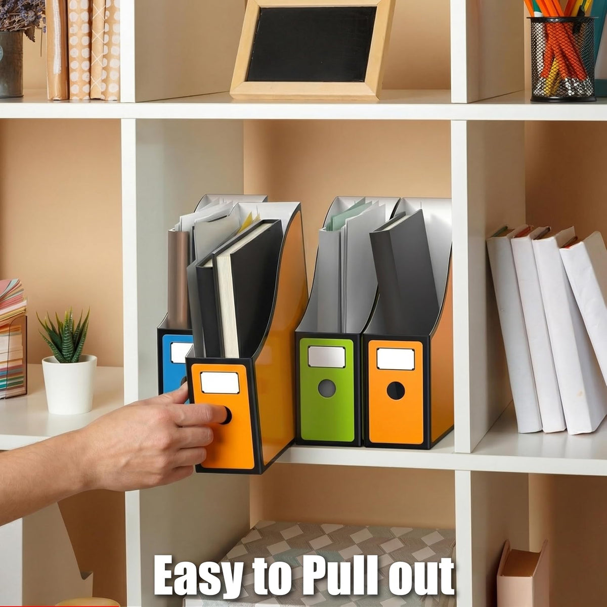 Magazine File Holder Box, Foldable Cardboard Organizer, Black