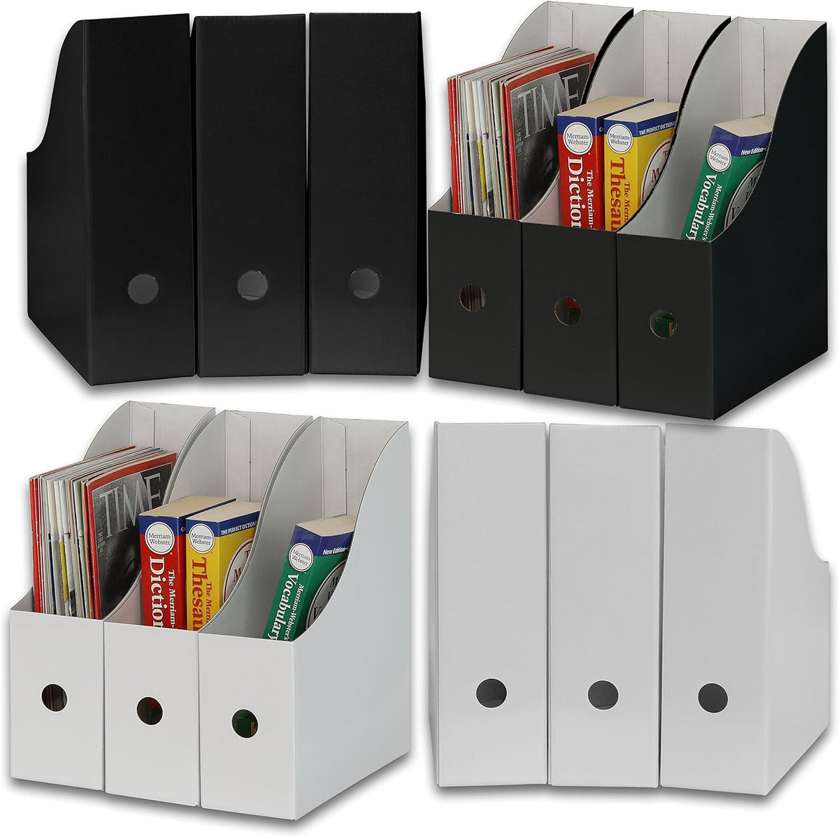 Magazine File Holder Box, Foldable Cardboard Organizer, Black