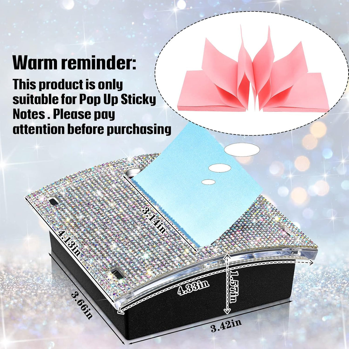 Rhinestone Sticky Note Dispenser 4x4 Pink Bling Holder