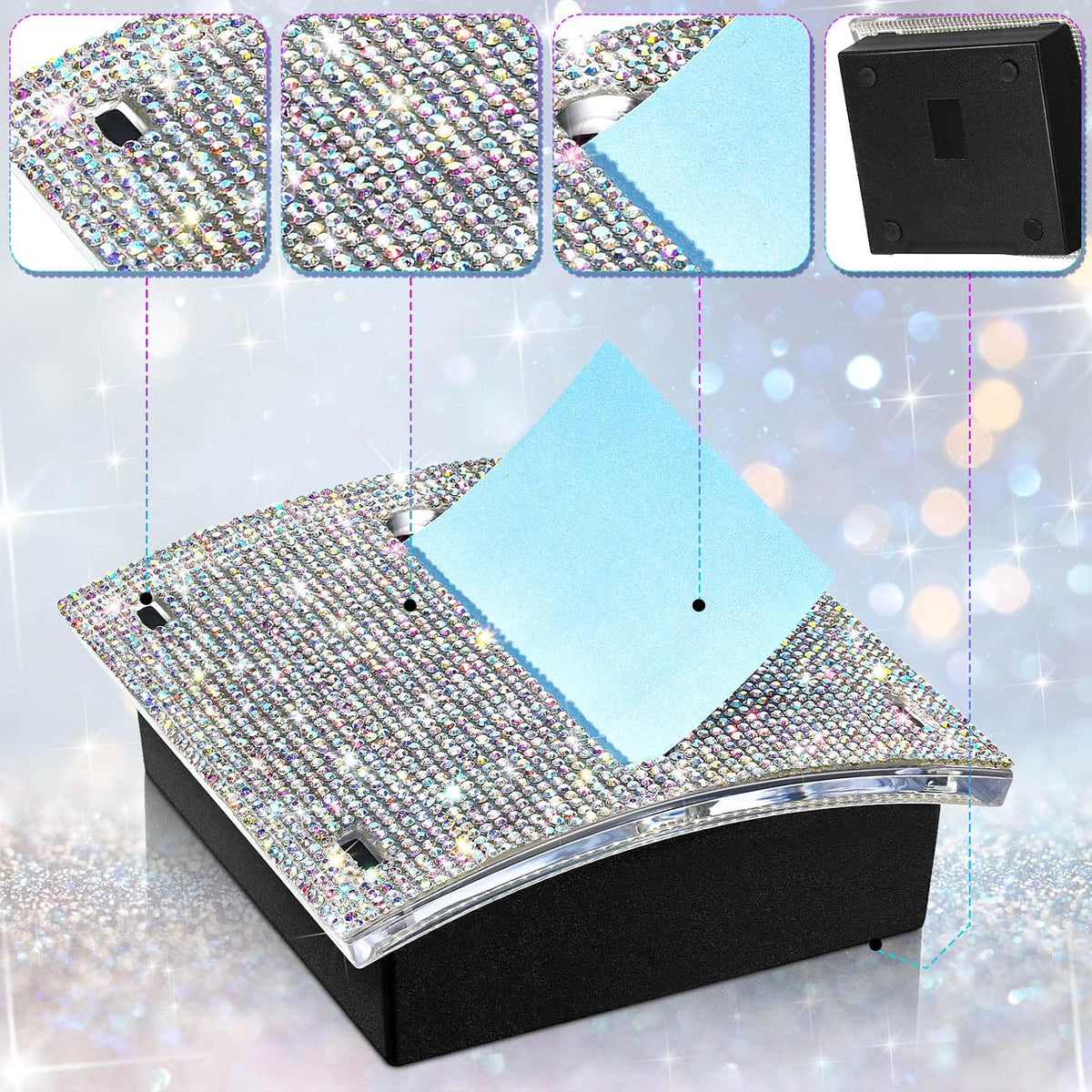 Rhinestone Sticky Note Dispenser 4x4 Pink Bling Holder