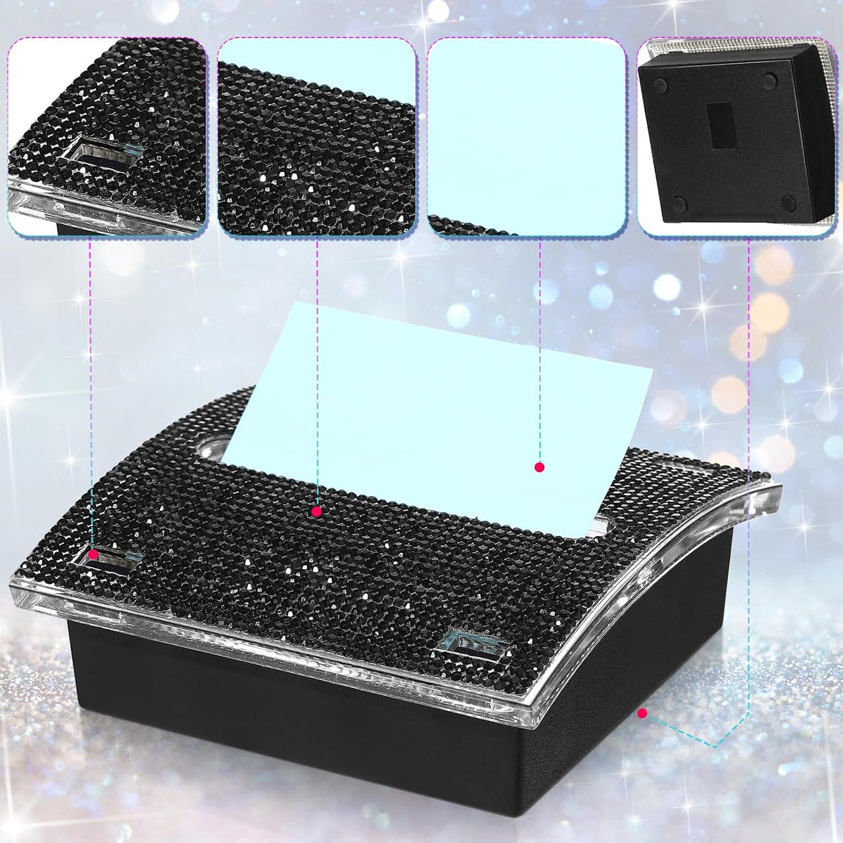 Rhinestone Sticky Note Dispenser 4x4 Pink Bling Holder