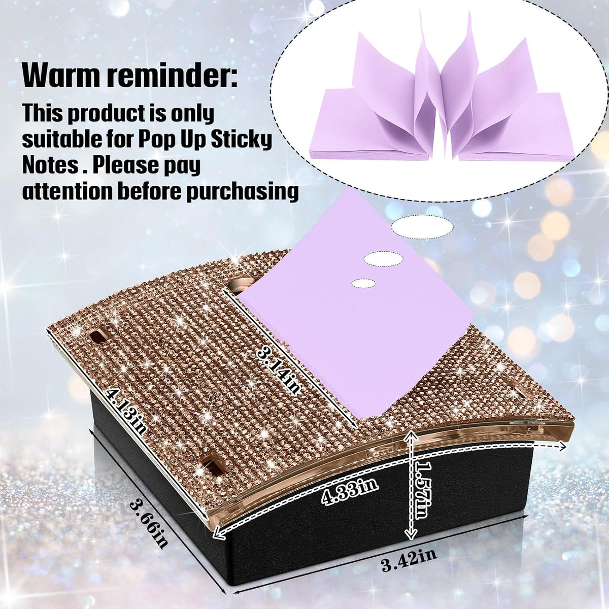 Rhinestone Sticky Note Dispenser 4x4 Pink Bling Holder