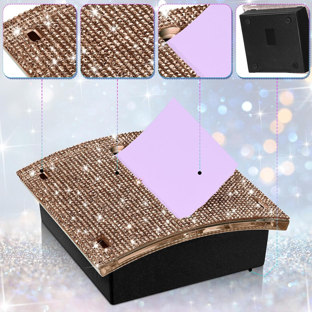 Rhinestone Sticky Note Dispenser 4x4 Pink Bling Holder