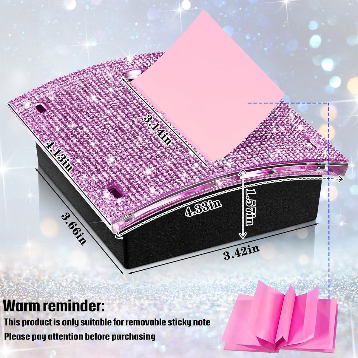 Rhinestone Sticky Note Dispenser 4x4 Pink Bling Holder