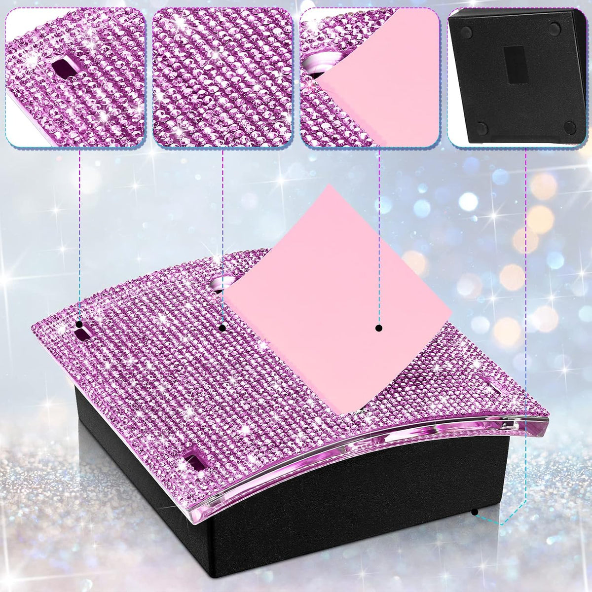 Rhinestone Sticky Note Dispenser 4x4 Pink Bling Holder