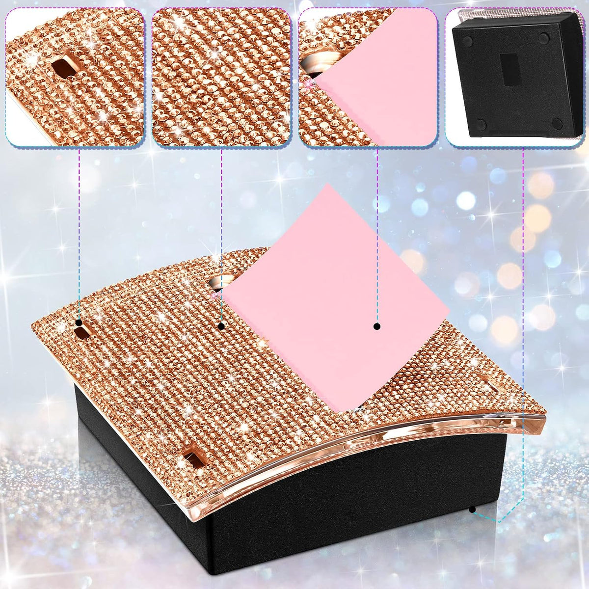 Rhinestone Sticky Note Dispenser 4x4 Pink Bling Holder