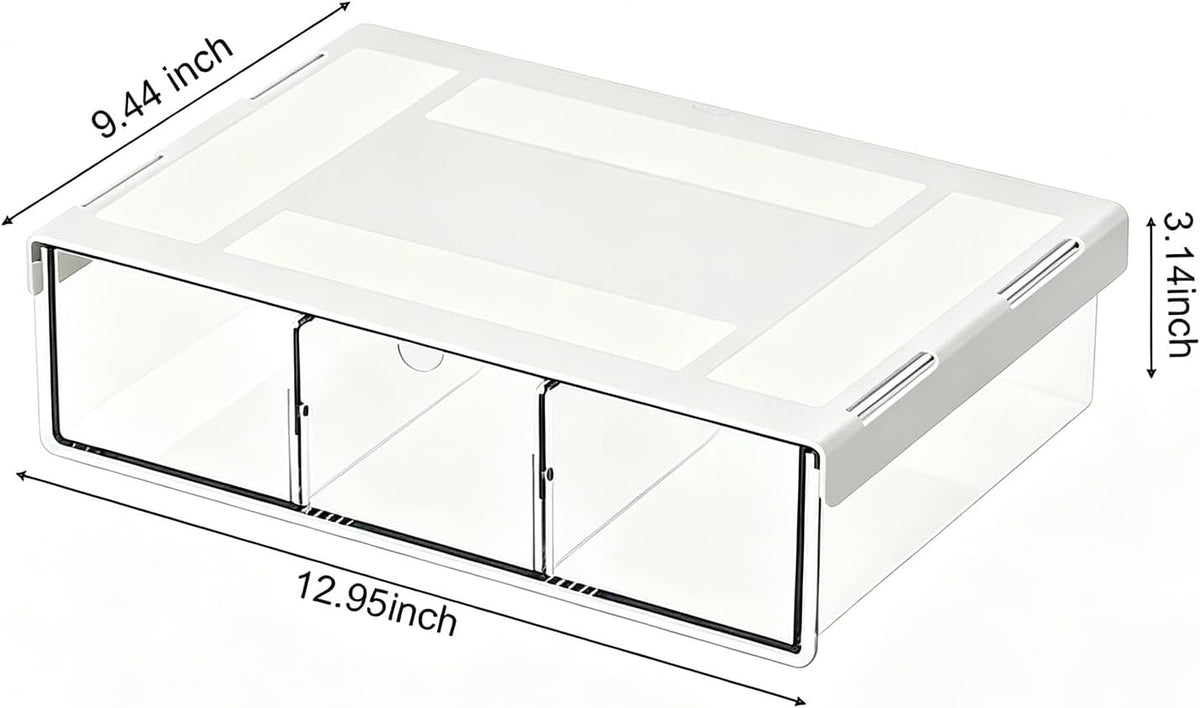 Under Desk Drawer, No Drill Under Desk Storage for Desk Organization, Adhesive Drawer for Home Office & Dorm Essentials, ABS Plastic Hidden Tray for Pens & Notepads