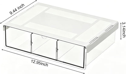 Under Desk Drawer, No Drill Under Desk Storage for Desk Organization, Adhesive Drawer for Home Office & Dorm Essentials, ABS Plastic Hidden Tray for Pens & Notepads
