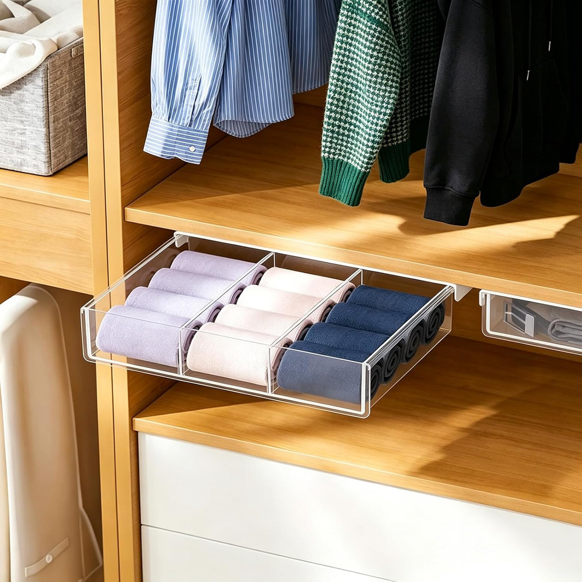 Under Desk Drawer, No Drill Under Desk Storage for Desk Organization, Adhesive Drawer for Home Office & Dorm Essentials, ABS Plastic Hidden Tray for Pens & Notepads