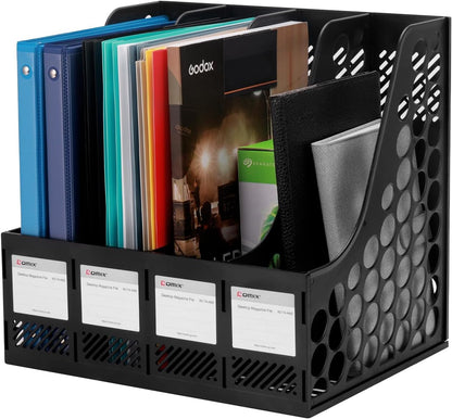 Magazine File Holder 4 Compartment Desk Organizer, Black