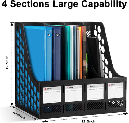 Magazine File Holder 4 Compartment Desk Organizer, Black