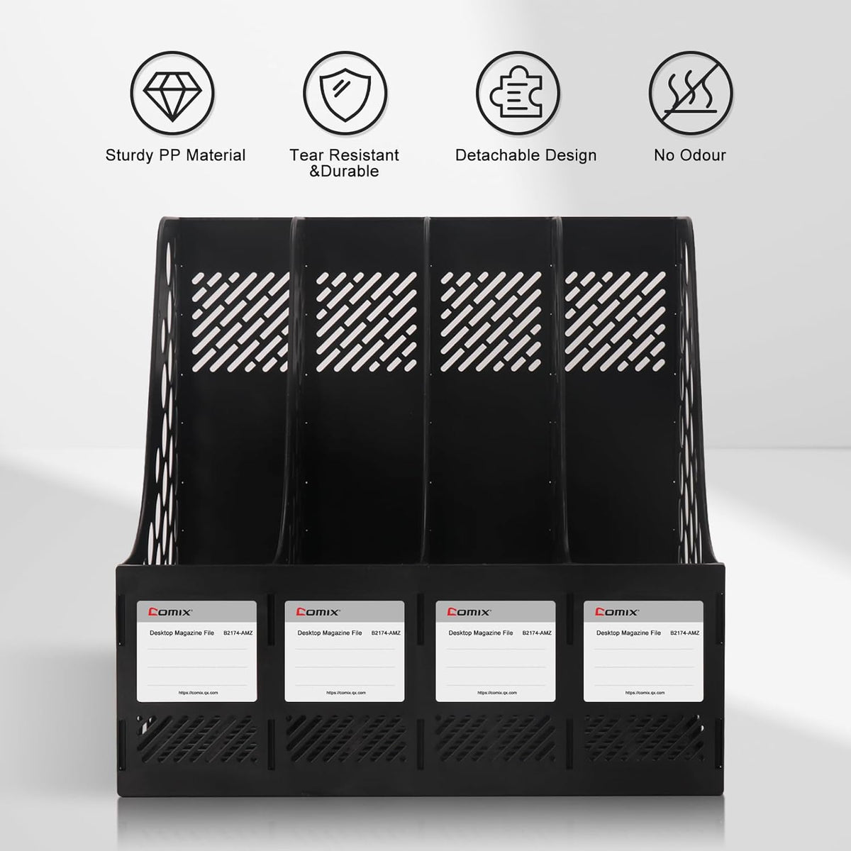 Magazine File Holder 4 Compartment Desk Organizer, Black