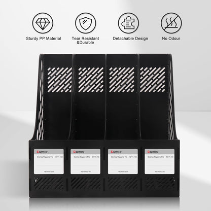 Magazine File Holder 4 Compartment Desk Organizer, Black