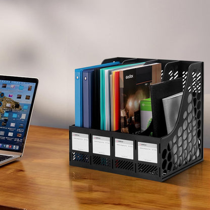 Magazine File Holder 4 Compartment Desk Organizer, Black