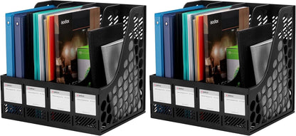Magazine File Holder 4 Compartment Desk Organizer, Black