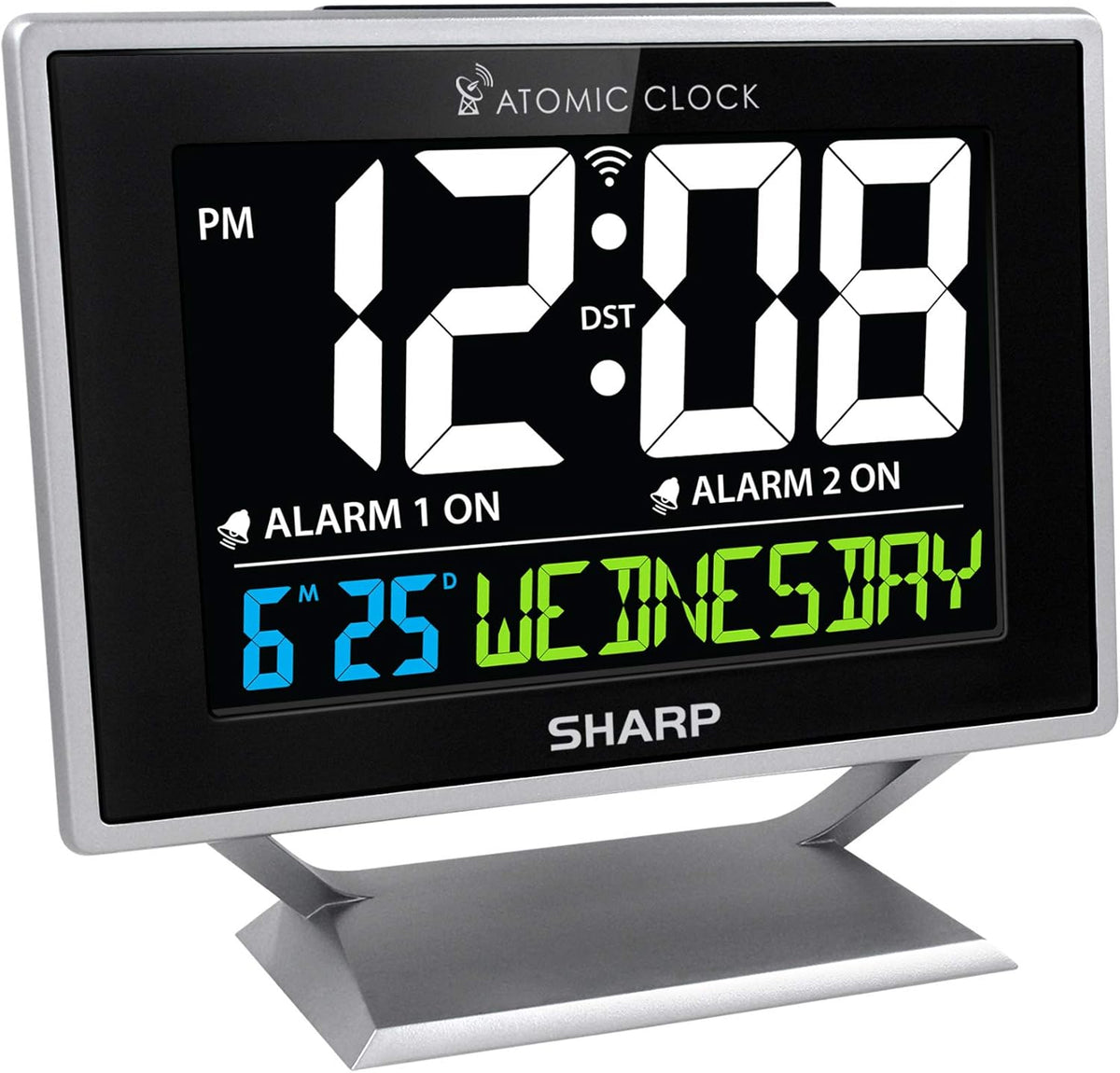 Atomic Alarm Clock, Auto Set, Color Display, Dual Alarm, Calendar