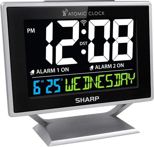 Atomic Alarm Clock, Auto Set, Color Display, Dual Alarm, Calendar