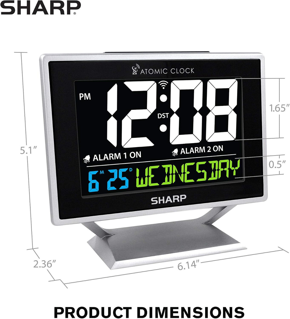 Atomic Alarm Clock, Auto Set, Color Display, Dual Alarm, Calendar