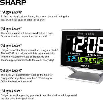 Atomic Alarm Clock, Auto Set, Color Display, Dual Alarm, Calendar