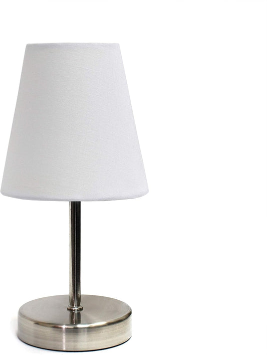 LT2013-WHT Mini Basic Sand Nickel Table Lamp with Fabric Shade, White
