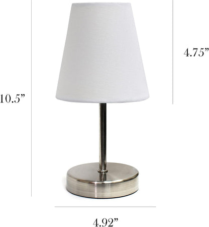 LT2013-WHT Mini Basic Sand Nickel Table Lamp with Fabric Shade, White