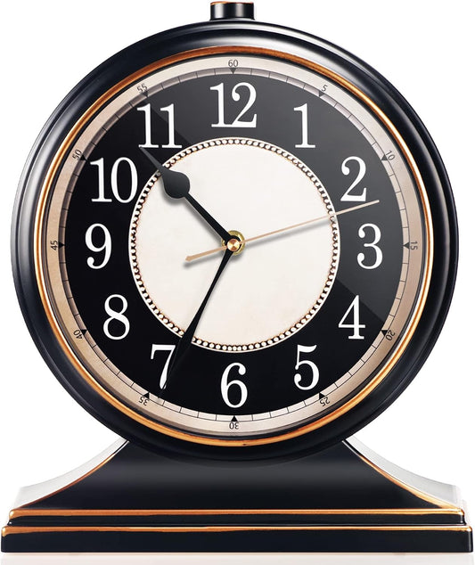 ® Vintage Desk Clock Silent-Non-Ticking 10-inch dial Table Clock,Retro Mantel Clocks and Easy to Read for Living Room, Bedroom, Shelf Decoration, Fireplace, Farmhouse Decor (Black)