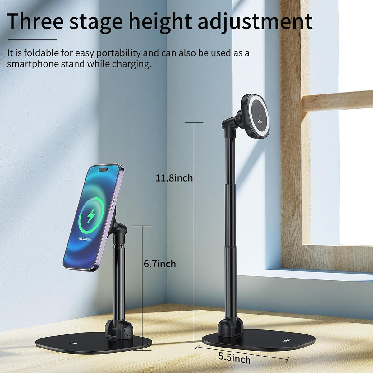 VRIG Magnetic Wireless Charger Phone Stand 360°Rotation Desk Phone Holder