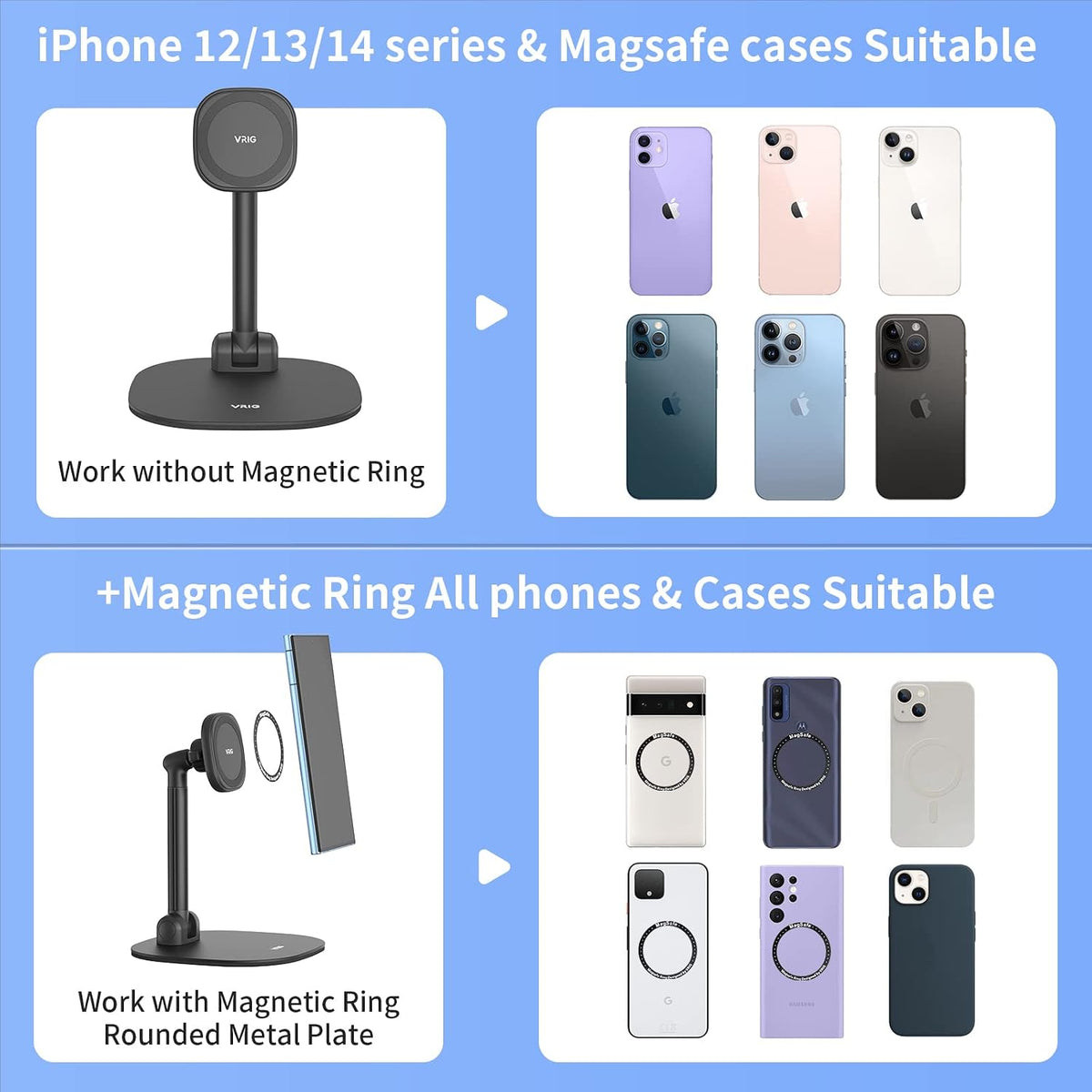 VRIG Magnetic Wireless Charger Phone Stand 360°Rotation Desk Phone Holder
