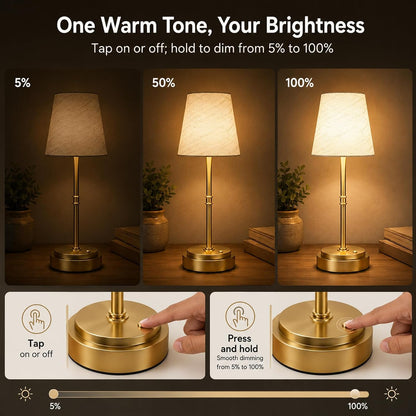 Rechargeable Cordless Table Lamp, Nightstand to End Table,Gold,1 Pack