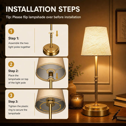 Rechargeable Cordless Table Lamp, Nightstand to End Table,Gold,1 Pack