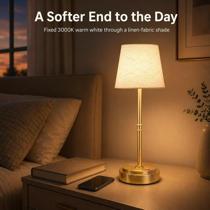 Rechargeable Cordless Table Lamp, Nightstand to End Table,Gold,1 Pack