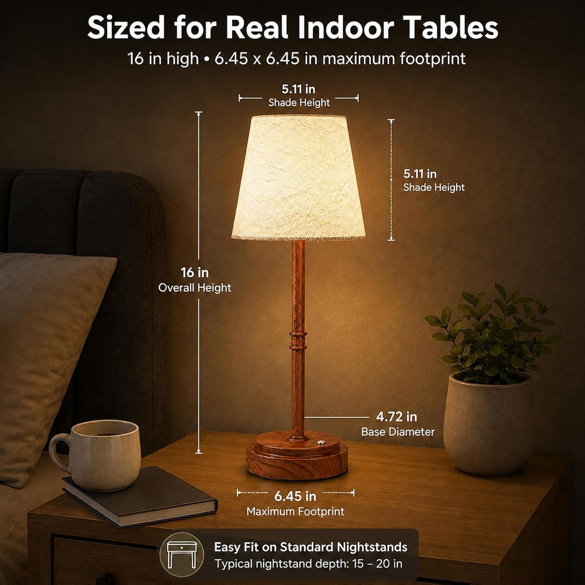 Rechargeable Cordless Table Lamp, Nightstand to End Table,Gold,1 Pack