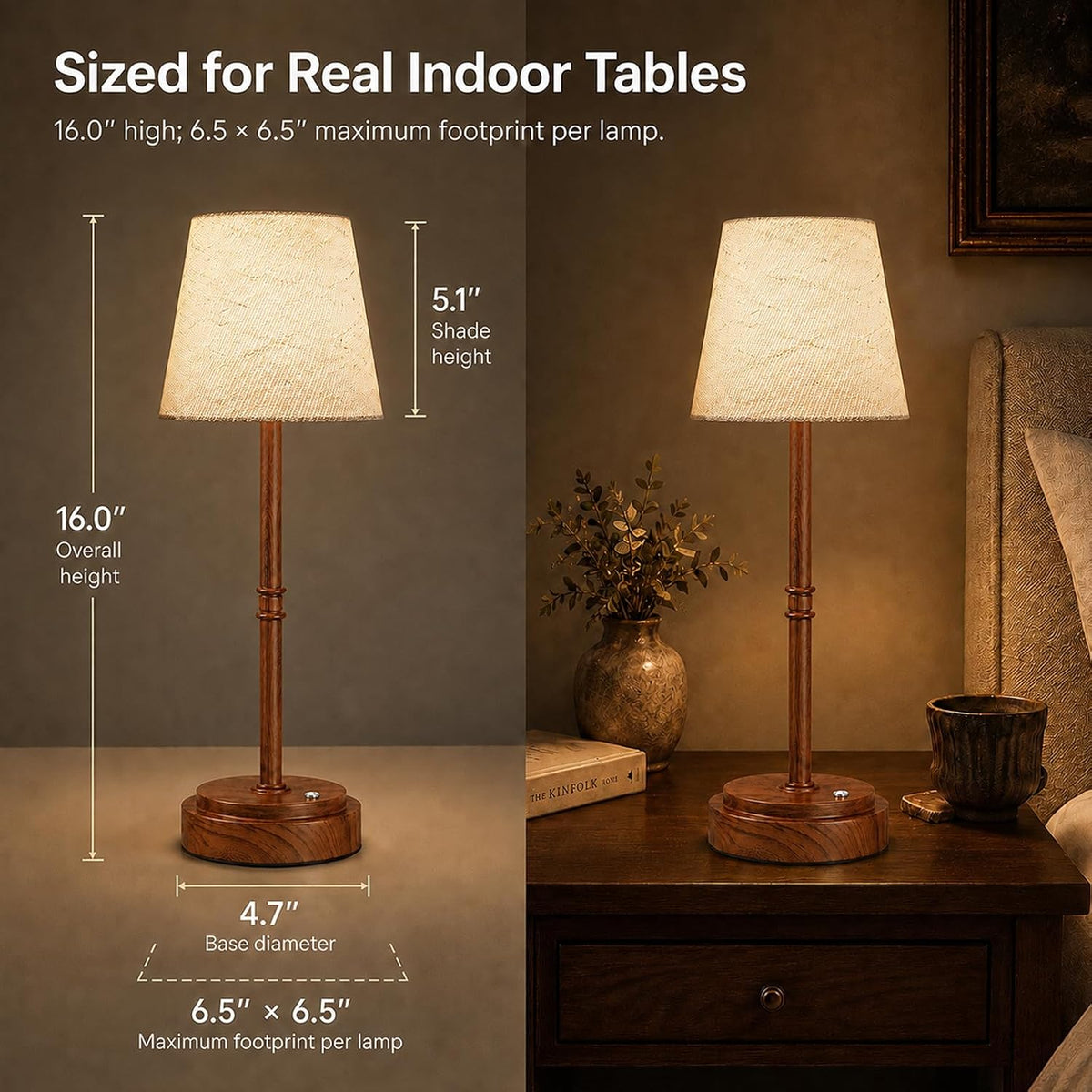 Rechargeable Cordless Table Lamp, Nightstand to End Table,Gold,1 Pack
