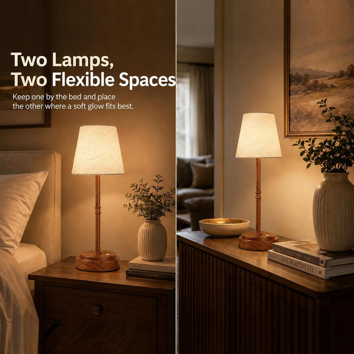 Rechargeable Cordless Table Lamp, Nightstand to End Table,Gold,1 Pack