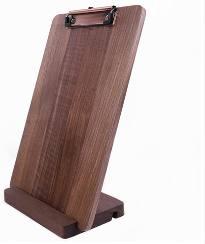 Solid Hardwood Walnut Clipboard with Stand Set - Ideal for Menu Display, Receipt Holder, and More for Restaurants, Bars, Coffee Shops, Self-Service BBQ, Tables, and Countertops