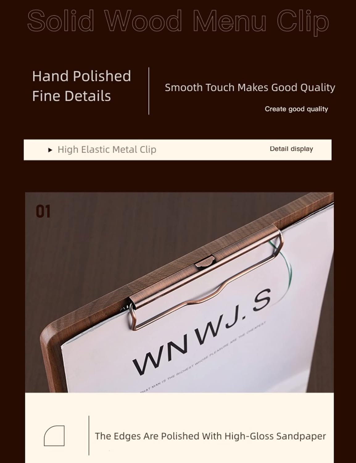Solid Hardwood Walnut Clipboard with Stand Set - Ideal for Menu Display, Receipt Holder, and More for Restaurants, Bars, Coffee Shops, Self-Service BBQ, Tables, and Countertops
