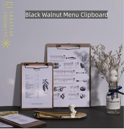 Solid Hardwood Walnut Clipboard with Stand Set - Ideal for Menu Display, Receipt Holder, and More for Restaurants, Bars, Coffee Shops, Self-Service BBQ, Tables, and Countertops