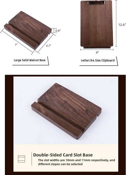 Solid Hardwood Walnut Clipboard with Stand Set - Ideal for Menu Display, Receipt Holder, and More for Restaurants, Bars, Coffee Shops, Self-Service BBQ, Tables, and Countertops