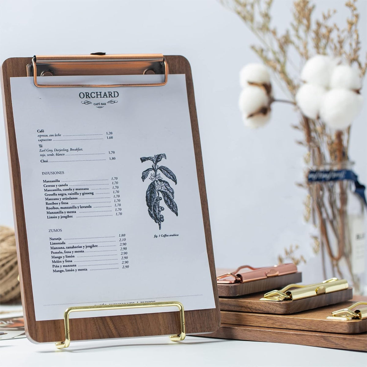 Solid Hardwood Walnut Clipboard with Stand Set - Ideal for Menu Display, Receipt Holder, and More for Restaurants, Bars, Coffee Shops, Self-Service BBQ, Tables, and Countertops