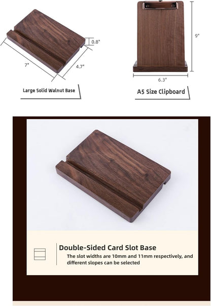Solid Hardwood Walnut Clipboard with Stand Set - Ideal for Menu Display, Receipt Holder, and More for Restaurants, Bars, Coffee Shops, Self-Service BBQ, Tables, and Countertops