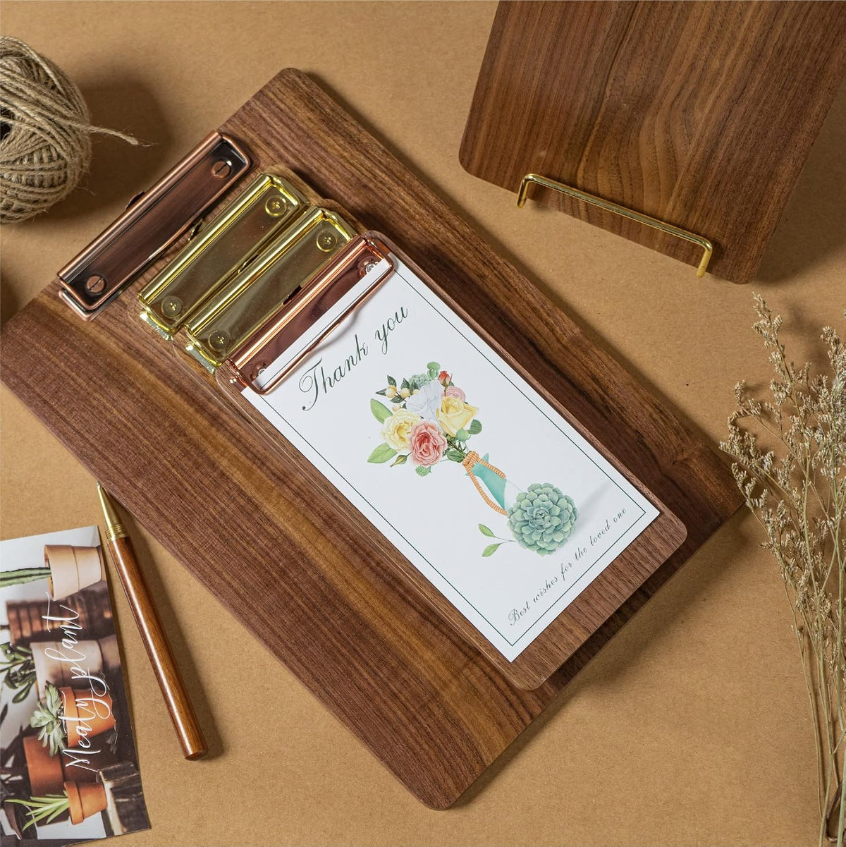 Solid Hardwood Walnut Clipboard with Stand Set - Ideal for Menu Display, Receipt Holder, and More for Restaurants, Bars, Coffee Shops, Self-Service BBQ, Tables, and Countertops