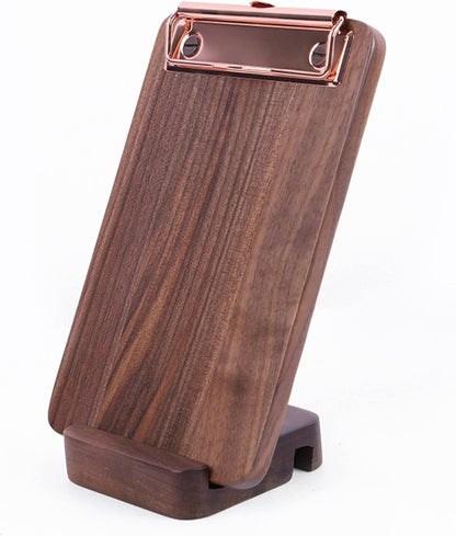 Solid Hardwood Walnut Clipboard with Stand Set - Ideal for Menu Display, Receipt Holder, and More for Restaurants, Bars, Coffee Shops, Self-Service BBQ, Tables, and Countertops